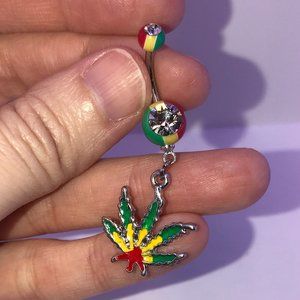 Rasta Colored Pot Leaf Dangle Belly Ring